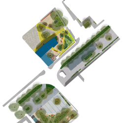esquisse sur les 2 places - étude de stratégie végétale à Réalmont (81)