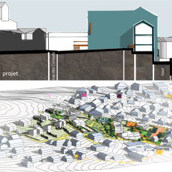 coupe sur le projet à la Salvatat-sur-Agout (34), vue 3D du futur quartier à Gages (12)